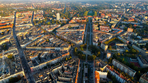 Aerial view of the old town of the city Szczecin on a sunny morning in summer in Poland.