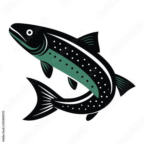 a trout fish, vector black color silhouette 