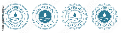 Skin Friendly Product Labels – Blue Circular Vector Emblem with Hand and Droplet Icon for Product and Informational Labels