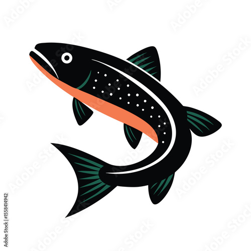 a trout fish, vector black color silhouette 