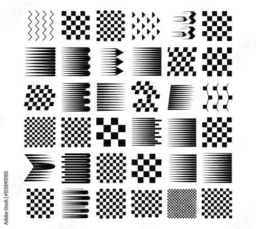 Racing cars and race car stripes set, checkered flag, finish line, motocross labels, dynamic lines, motorsport, racing stripe speed, automotive