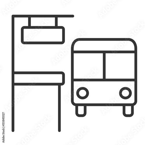 Bus stop linear icon. Public transport service. Bus station. Urban infrastructure. Public space. City mobility. Thin line illustration. Contour symbol. Vector outline drawing. Editable stroke