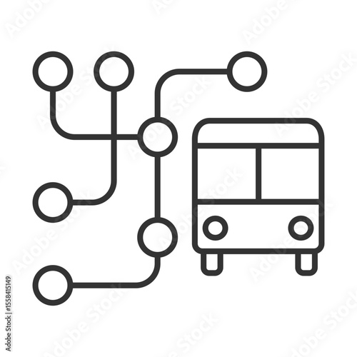 Bus route map linear icon. City bus network. Bus stations. City infrastructure. Urban transportation. Thin line illustration. Contour symbol. Vector outline drawing. Editable stroke