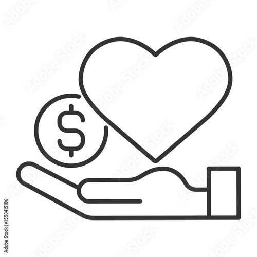 Charitable donations linear icon. Financial support. Health funding. Financial aid. Social responsibility. Thin line illustration. Contour symbol. Vector outline drawing. Editable stroke