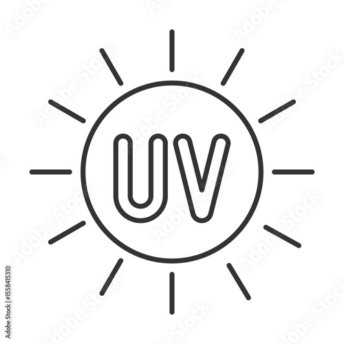 UV radiation linear icon. Ultraviolet light. Sunlight exposure. Skin protection. Sunburn prevention. Thin line illustration. Contour symbol. Vector outline drawing. Editable stroke