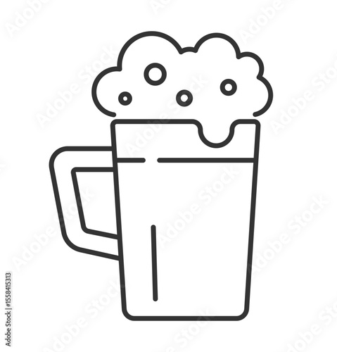 Beer mug linear icon. Frothy drink. Alcoholic drink. Happy hour. Refreshing craft beer. Drinking culture. Thin line illustration. Contour symbol. Vector outline drawing. Editable stroke
