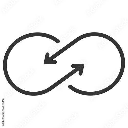 Infinite loop linear icon. Ongoing process. Seamless integration. Continuous cycle. Arrows as infinity symbol. Thin line illustration. Contour symbol. Vector outline drawing. Editable stroke