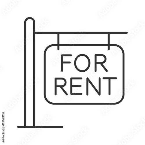 For rent sign linear icon. Property leasing. Real estate market. Find accomodation. Housing concept. Thin line illustration. Contour symbol. Vector outline drawing. Editable stroke
