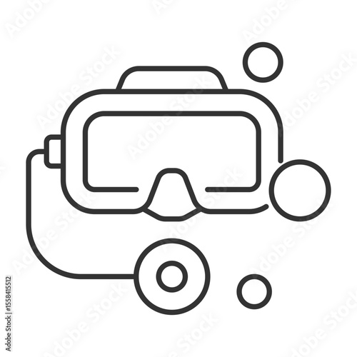 Diving mask linear icon. Snorkeling and scuba diving equipment. Underwater goggles. Aquatics sport gear. Thin line illustration. Contour symbol. Vector outline drawing. Editable stroke