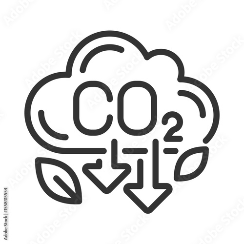 CO2 emissions pixel perfect linear icon. Greenhouse gas. Pollution reduce, decarbonization. Global warming, climate. Thin line illustration. Contour symbol. Vector outline drawing. Editable stroke