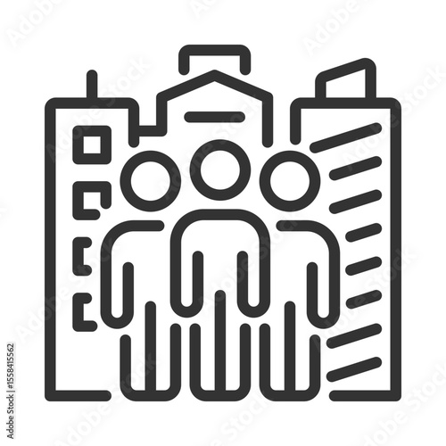 Citizens pixel perfect linear icon. Human society culture. Public engagement. Urban city life. Futuristic cityscape. Thin line illustration. Contour symbol. Vector outline drawing. Editable stroke