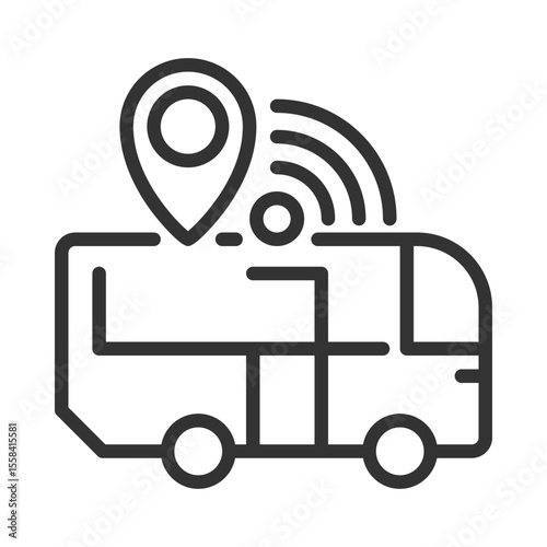 Public transit tracking pixel perfect linear icon. Urban transport, mobility. Monitoring system, transportation. Thin line illustration. Contour symbol. Vector outline drawing. Editable stroke