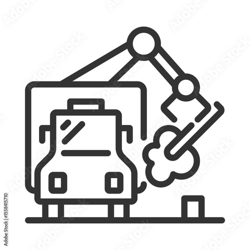 Debris hauling linear icon. Waste management. Garbage truck and tree. Logging and forestry. Public service. Thin line illustration. Contour symbol. Vector outline drawing. Editable stroke