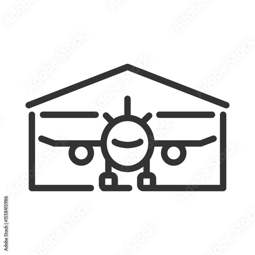 Hangar linear icon. Aircraft storage. Airplane maintenance. Aviation shelter. Airport infrastructure. Thin line illustration. Contour symbol. Vector outline drawing. Editable stroke