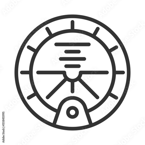 Attitude indicator linear icon. Essential cockpit instrument used in aviation. Orientation relative to horizon. Thin line illustration. Contour symbol. Vector outline drawing. Editable stroke