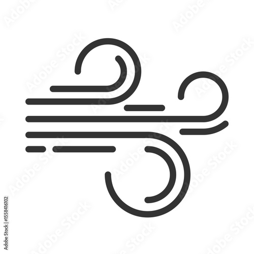 Wind linear icon. Weather forecast. Symbolizing air movement, breezy weather or strong winds. Gusts or gales. Thin line illustration. Contour symbol. Vector outline drawing. Editable stroke