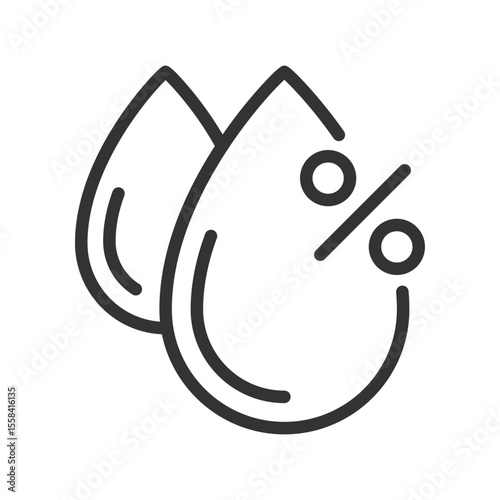 Humidity linear icon. Drops and percentage symbol. Atmospheric moisture level. Weather forecast. Meteorology. Thin line illustration. Contour symbol. Vector outline drawing. Editable stroke