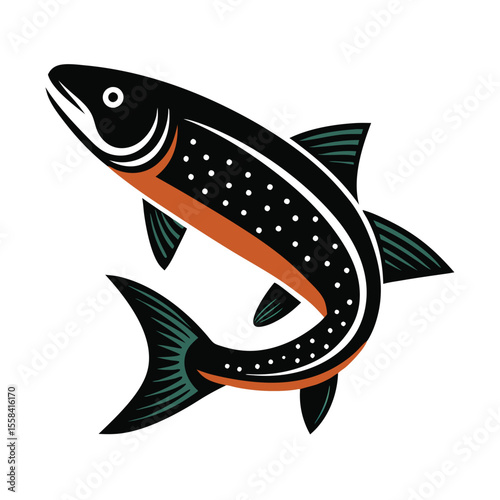 a trout fish, vector black color silhouette 