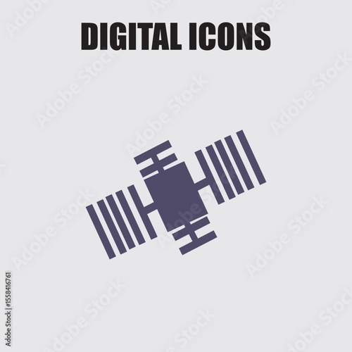 Space station graphic icon presented over light background for science, technology, and engineering projects.