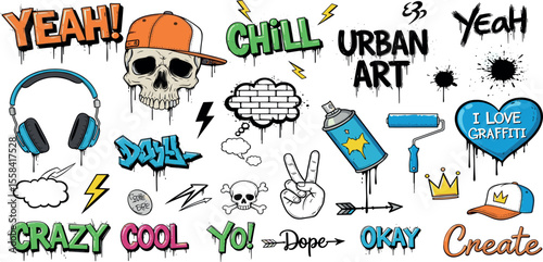 Hand-drawn vector graffiti illustrations. Graffiti cartoons, doodles. Perfect for apparel prints, posters, and stickers.
