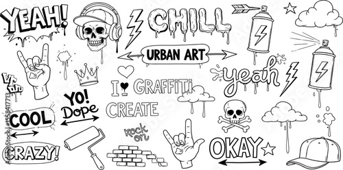 Hand-drawn vector graffiti illustrations. Graffiti cartoons, doodles. Perfect for apparel prints, posters, and stickers