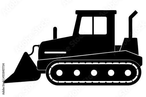Black Silhouette Bulldozer Icon, Heavy Equipment, Construction Vehicle