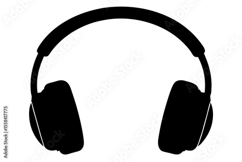 Black Silhouette Headphones Icon, Music Audio Device