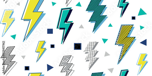 Lightning Bolts Seamless Pattern. Vector Thunder Seamless Repeat Design