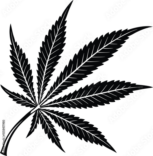 Vector art of cannabis leaf isolated on white background in a simple black silhouette