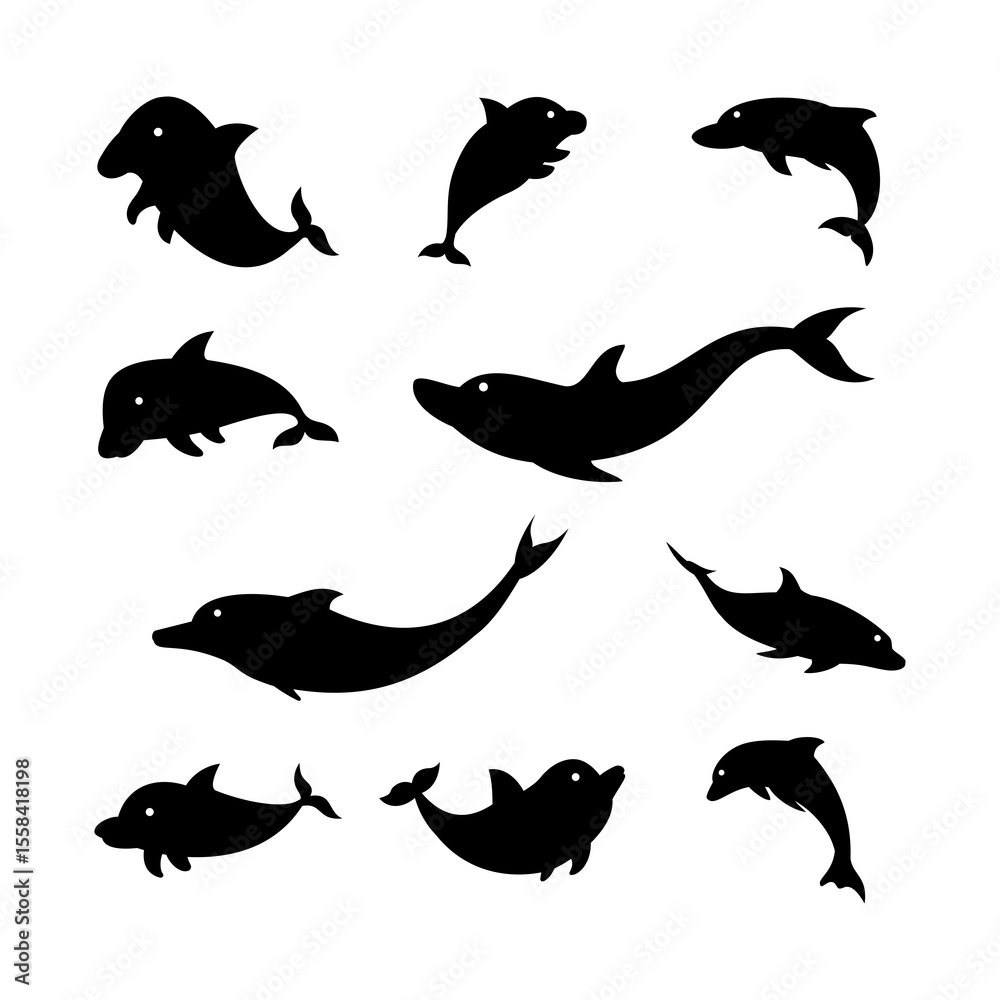 Fototapeta premium dolphin silhouettes set