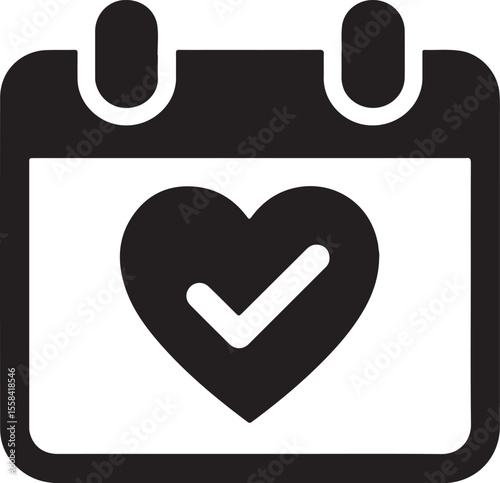 Silhouette icon of calendar with checkmark representing paid time off, approved leave, and employee vacation scheduling.
