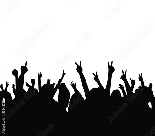 Silhouette happy young group party people together dancing, cheering crowd dance to the music at musical concert – stock vector
