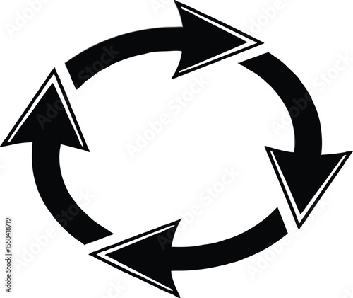 Vector art of circular cycle of four arrows isolated on white background in simple black