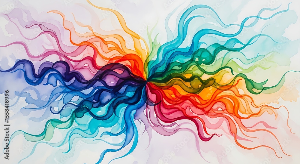 Fototapeta premium Vibrant rainbow-colored tendrils spread out in a mesmerizing abstract pattern.