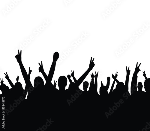 Silhouette happy young group party people together dancing, cheering crowd dance to the music at musical concert – stock vector
