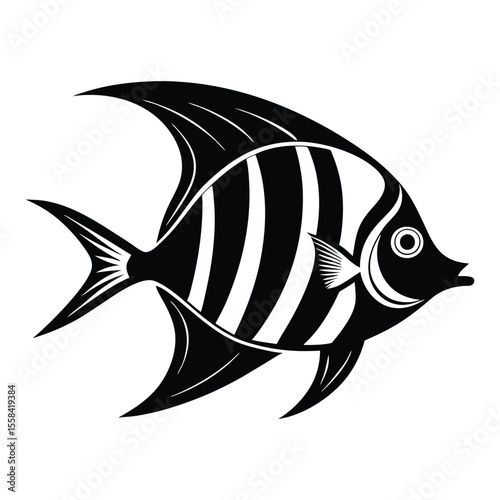 cute Angelfish vector silhouette, isolated white background