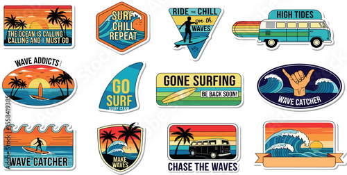 Set of vector surfing theme badge. Perfect t-shirt prints, posters, and other uses