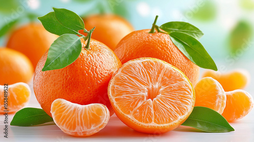 Fresh, peeled clementine or tangerine segments, full-frame, vibrant orange, juicy texture and natural ,Food photo, fruit.