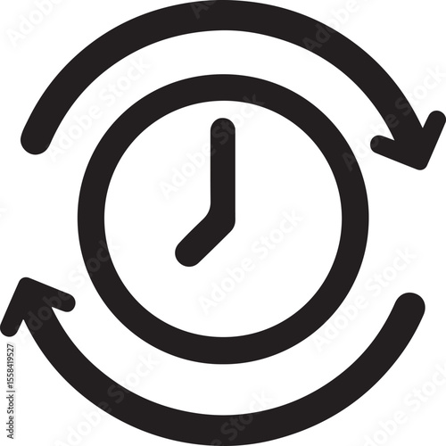 Silhouette icon of a clock with arrows symbolizing flexible work hours. Perfect for schedules, time, or HR themes.