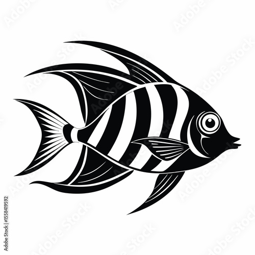 cute Angelfish vector silhouette, isolated white background