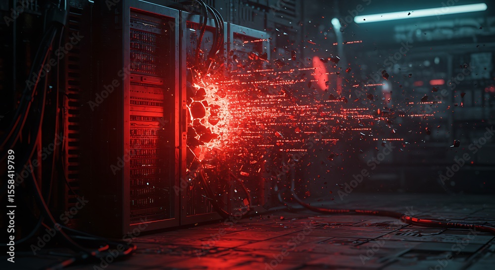 Obraz premium Dystopian Cyberpunk Data Breach and System Meltdown. (AI Generated)
