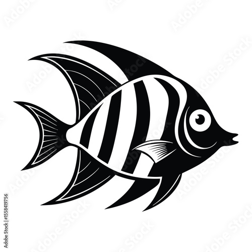 cute Angelfish vector silhouette, isolated white background
