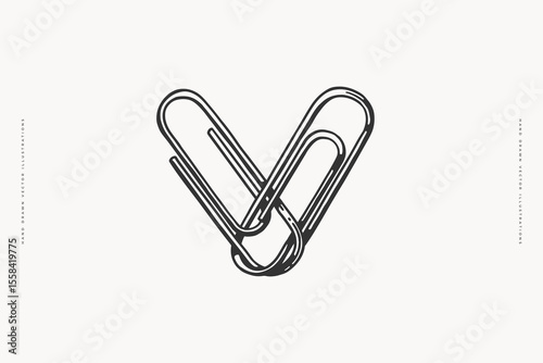 Hand-drawn paper clips forming heart shape. Illustration of two intertwined office paper clips creating a symbolic shape on a light background. Concept of connection, relationship, unity, and love.