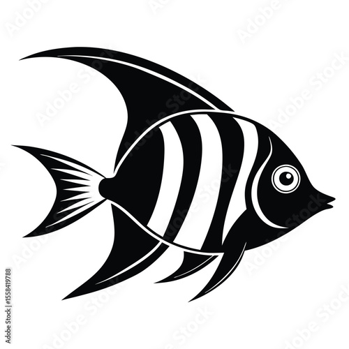cute Angelfish vector silhouette, isolated white background