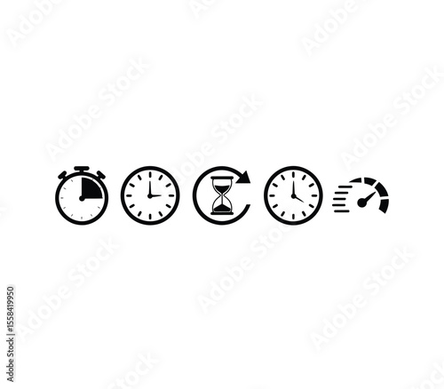 Time and clock icons set, stopwatch, timer, time management concept, progress bar loading signs, speed clock symbol, fast stopwatch line icon, watch icon