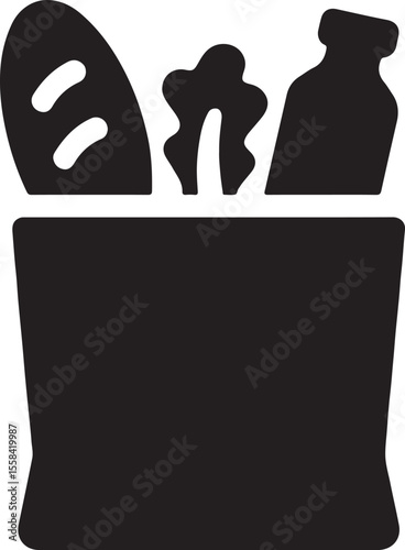 Silhouette icon of bag of groceries representing food coupons, shopping benefits, and meal assistance programs.