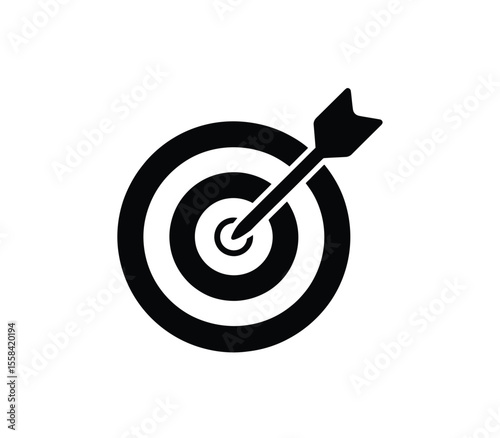 Target flat icon, archery target with arrow isolated, goal symbol, victory sign, darts bullseye logo