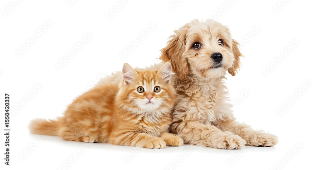 Obraz premium Adorable Kitten and Puppy Best Friends