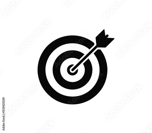 Target flat icon, archery target with arrow isolated, goal symbol, victory sign, darts bullseye logo