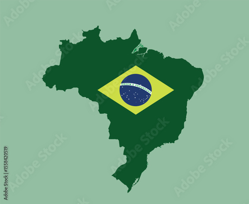 "Vector Map of Brazil with National Flag - South American Country Outline Illustration"